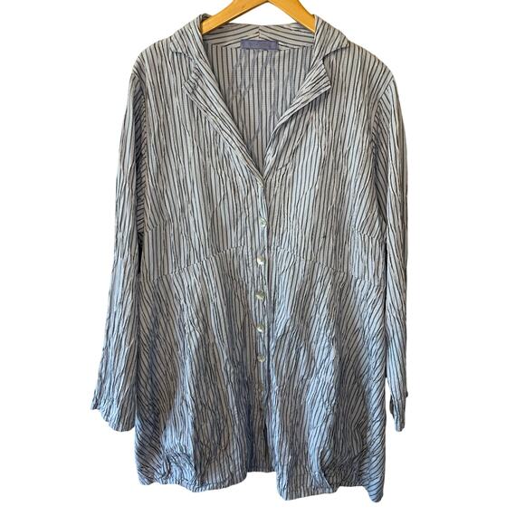 Cut Loose Button Up Long Sleeve Collared Striped Light Blue Mini Dress Large - Picture 1 of 11